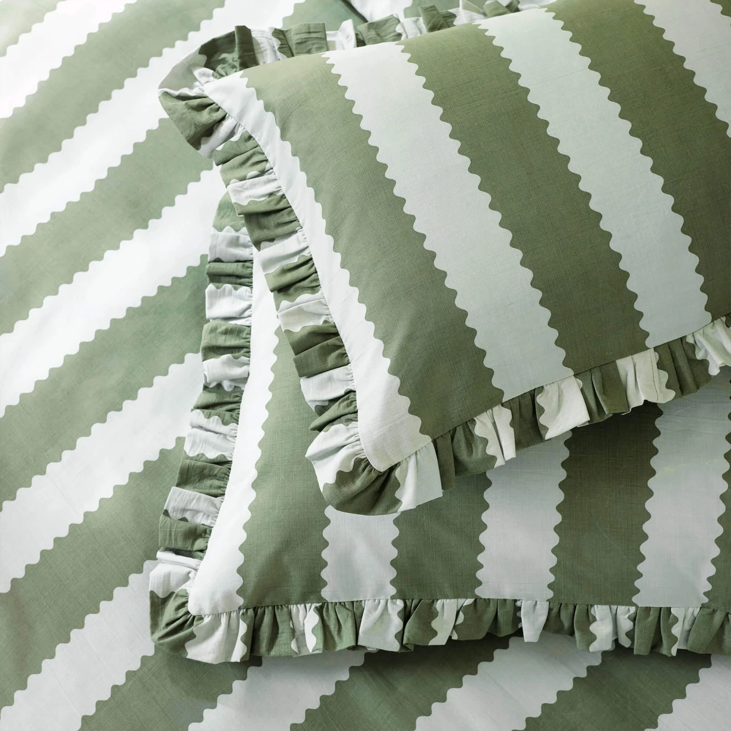 Riva Paoletti Birdie Stripe Ruffle Bay Green Bedding Collection 4 Riva Paoletti Birdie Stripe Ruffle Bay Green Bedding Collection - Image 2