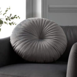 Catherine Lansfield Grey Round Cushion 40cm X 40cm