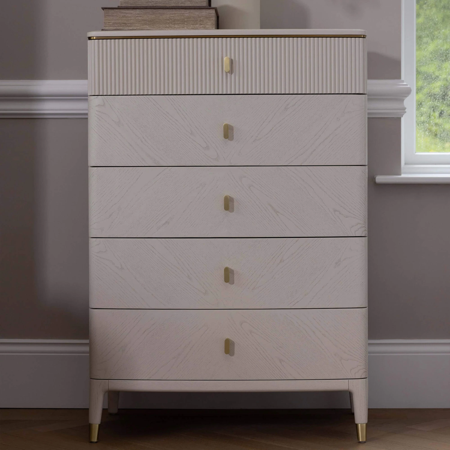 Davina Stone 5 Drawer Tall Chest With Gold Handles 3 Davina Stone 5 Drawer Tall Chest With Gold Handles
