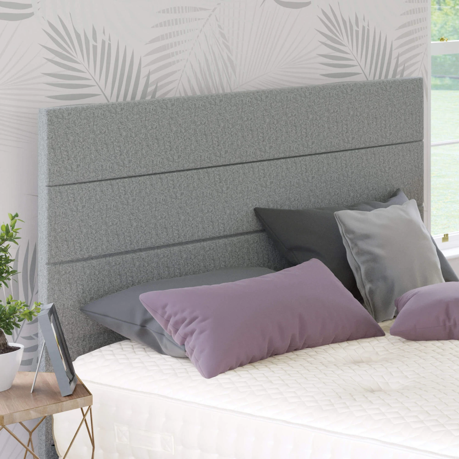 Hampshire 135cm Double Tweed Grey Fabric Half Headboard 3 Hampshire 135cm Double Tweed Grey Fabric Half Headboard