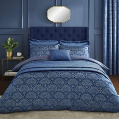 Catherine Lansfield Art Deco Navy & Pearl Double Duvet Set