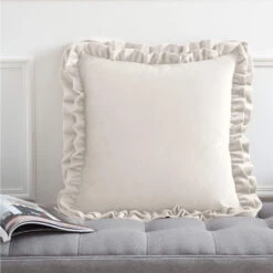 Catherine Lansfield Matt Velvet Cream Double Frill Cushion