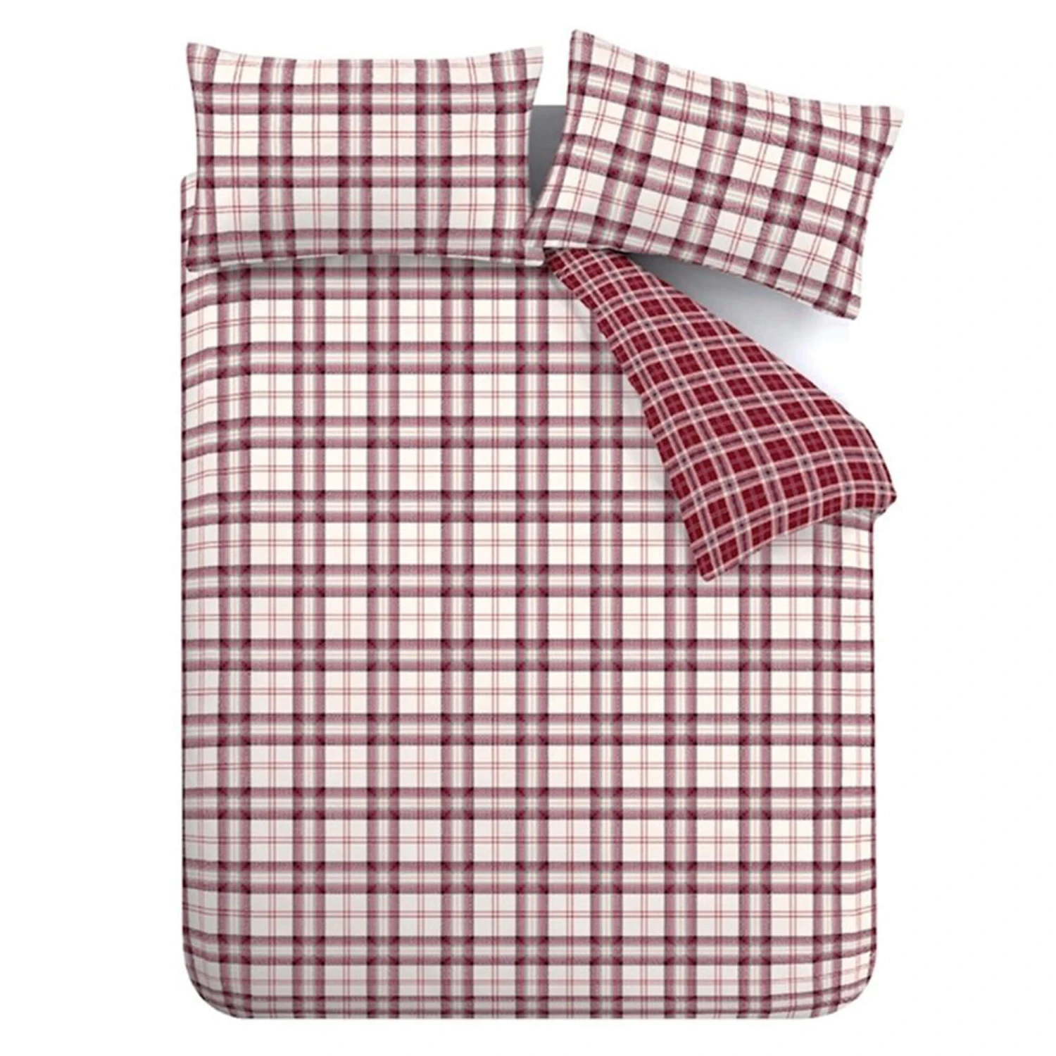 Catherine Lansfield Kelso Check Burgundy Single Duvet Set 4 Catherine Lansfield Kelso Check Burgundy Single Duvet Set - Image 2