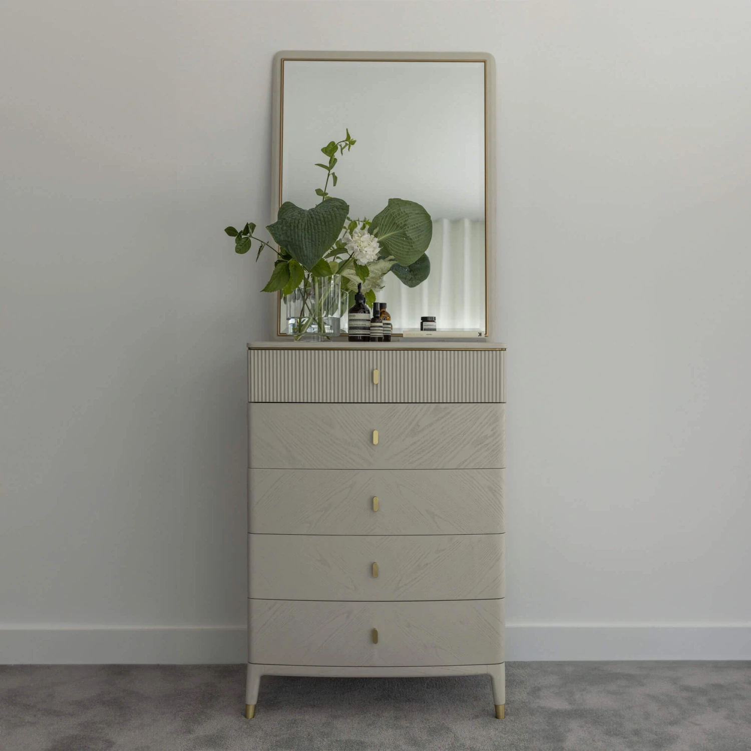 Davina Stone 5 Drawer Tall Chest With Gold Handles 6 Davina Stone 5 Drawer Tall Chest With Gold Handles - Image 4