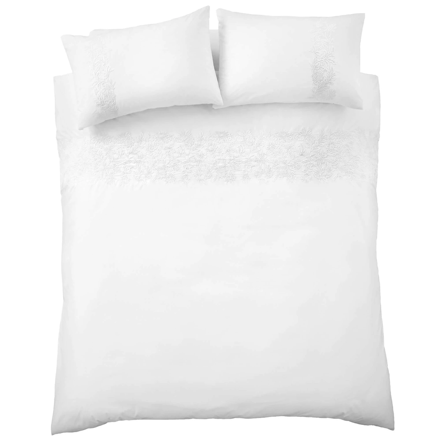 Embroidery Floral White Bedding Collection 4 Embroidery Floral White Bedding Collection - Image 2