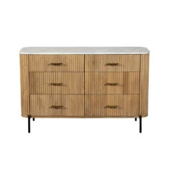 Rochelle Mango Wood & Marble 6 Drawer Wide Chest