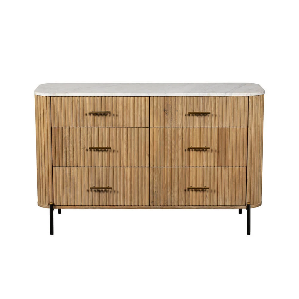 Rochelle Mango Wood & Marble 6 Drawer Wide Chest 3 Rochelle Mango Wood & Marble 6 Drawer Wide Chest