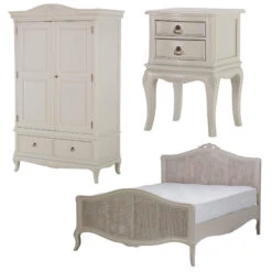 Versailles Cream 150cm Bed, Wardrobe & Bedside Table