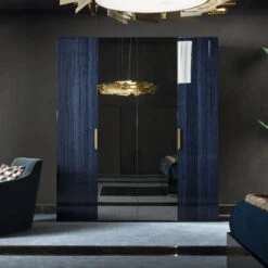 Celeste High Gloss Cobalt Blue 4 Door Mirrored Wardrobe