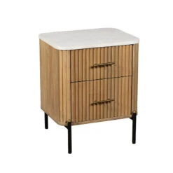Rochelle Mango Wood & Marble 2 Drawer Bedside Chest -Housing Units Store 548a0ddaf3a60e08fccf2cdc35b41215