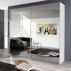 White Cleo Mirrored Door Gliding Door Wardrobe