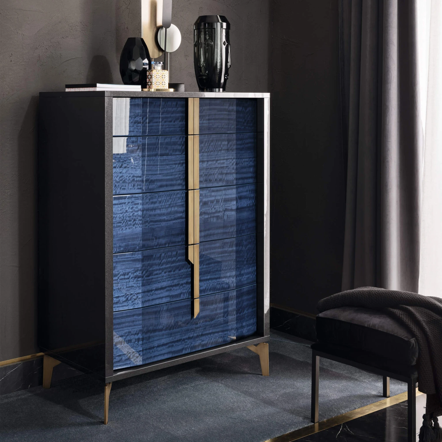 Celeste High Gloss Cobalt Blue 5 Drawer Chest 3 Celeste High Gloss Cobalt Blue 5 Drawer Chest