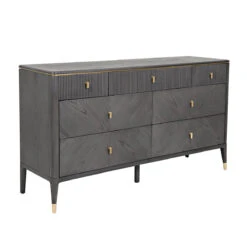 Davina Ebony 7 Drawer Wide Chest With Gold Handles