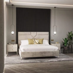 Davina Stone 2 Drawer Bedside Table With Gold Handles -Housing Units Store 7722478343c7e15430f8e471456125a8