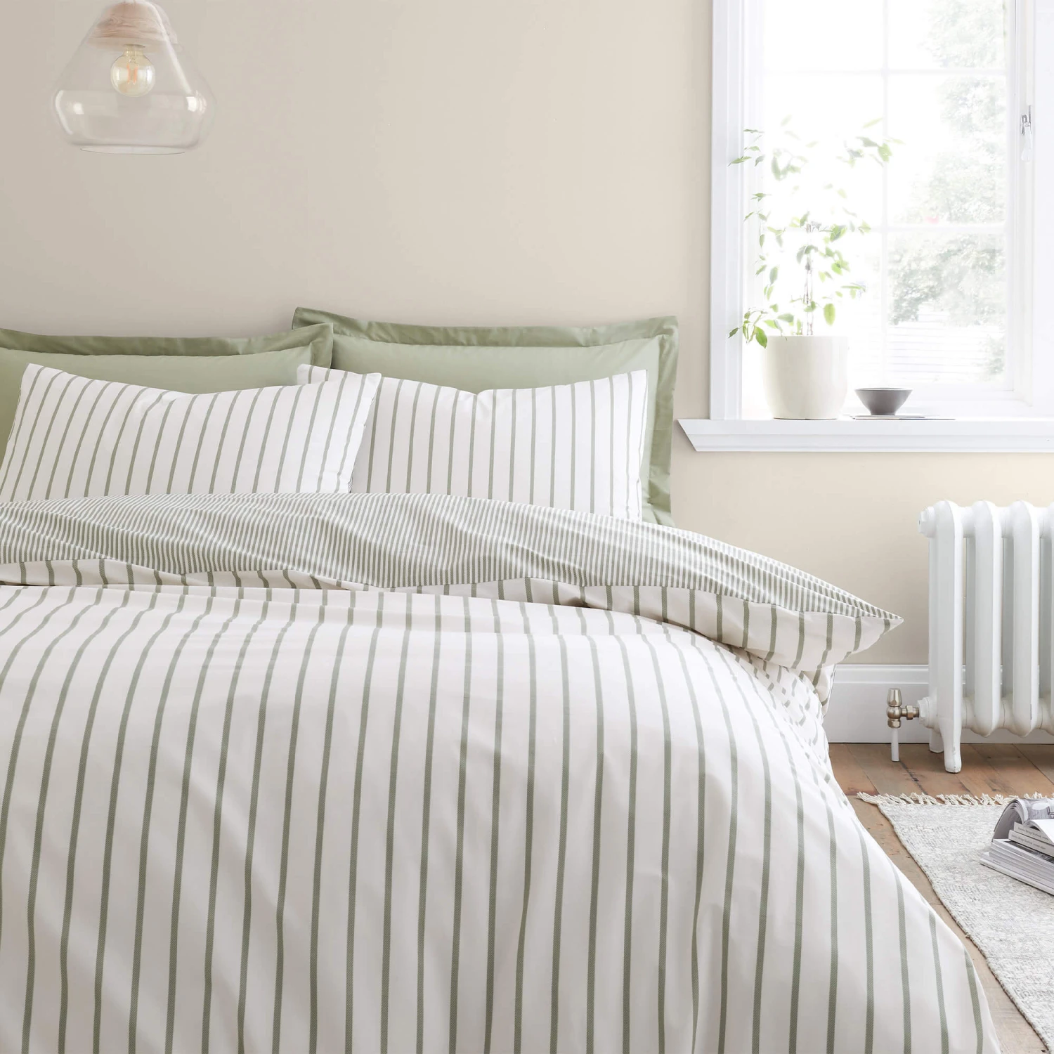 Hampton Stripe Green Double Duvet Set 3 Hampton Stripe Green Double Duvet Set