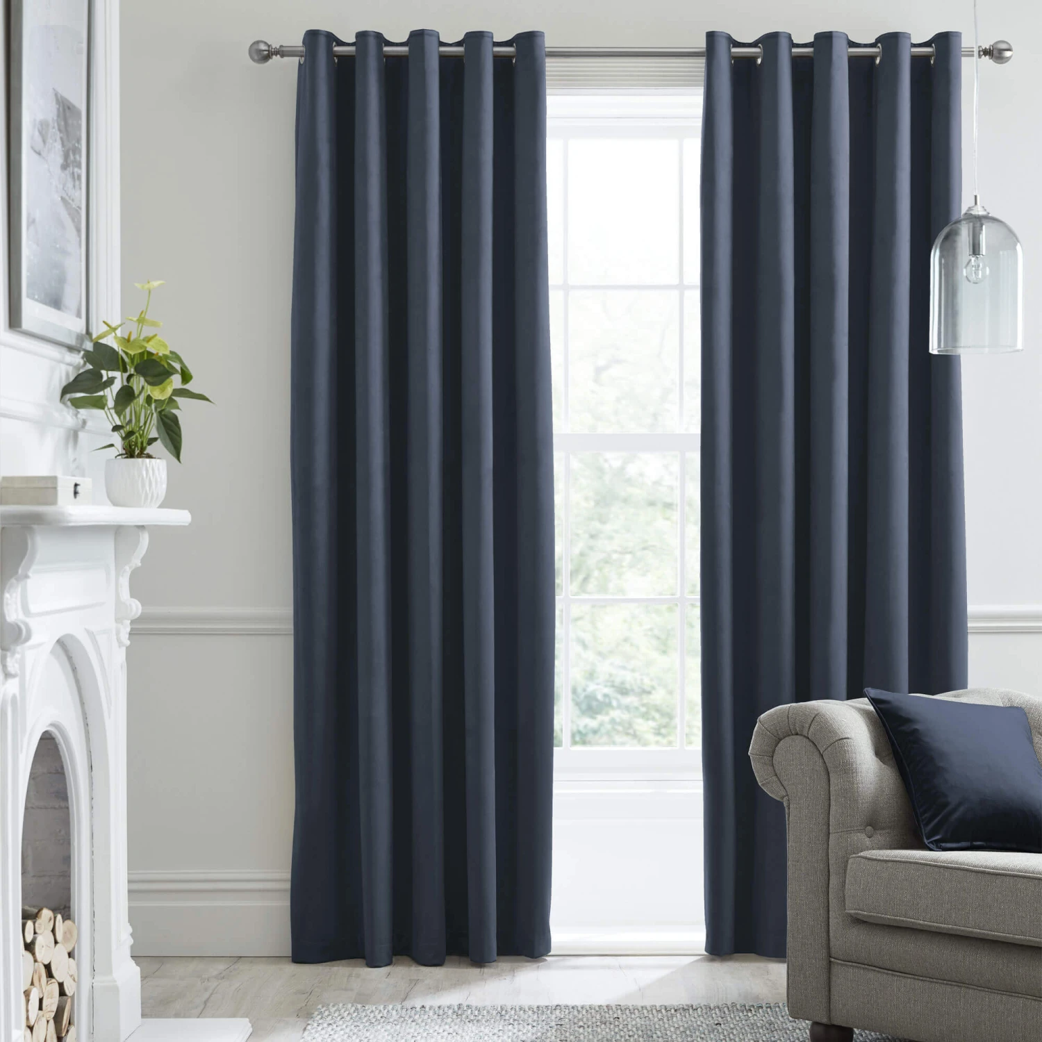 Laurence Llewelyn-Bowen Montrose Navy Blackout Eyelet 90" X 90" Curtains 3 Laurence Llewelyn-Bowen Montrose Navy Blackout Eyelet 90" X 90" Curtains