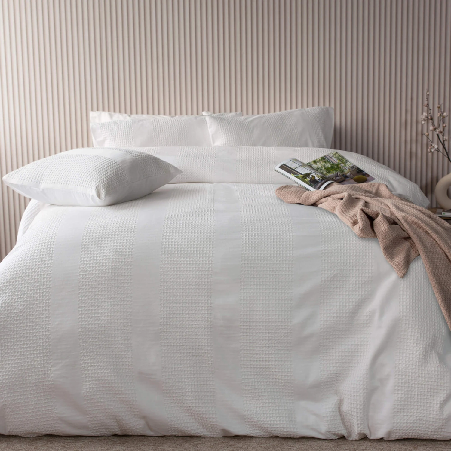 Belledorm Waffle Stripe Vanilla Kingsize Duvet Set 5 Belledorm Waffle Stripe Vanilla Kingsize Duvet Set - Image 3