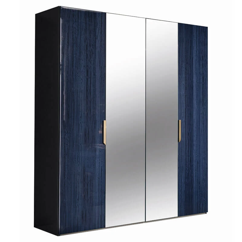 Celeste High Gloss Cobalt Blue 4 Door Mirrored Wardrobe 4 Celeste High Gloss Cobalt Blue 4 Door Mirrored Wardrobe - Image 2