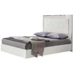 Rosso High Gloss White Bed Frame With Lights & No Storage