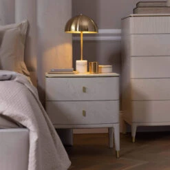 Davina Stone 2 Drawer Bedside Table With Gold Handles