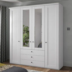 Latero 200cm White Combi Wardrobe With Mirrors