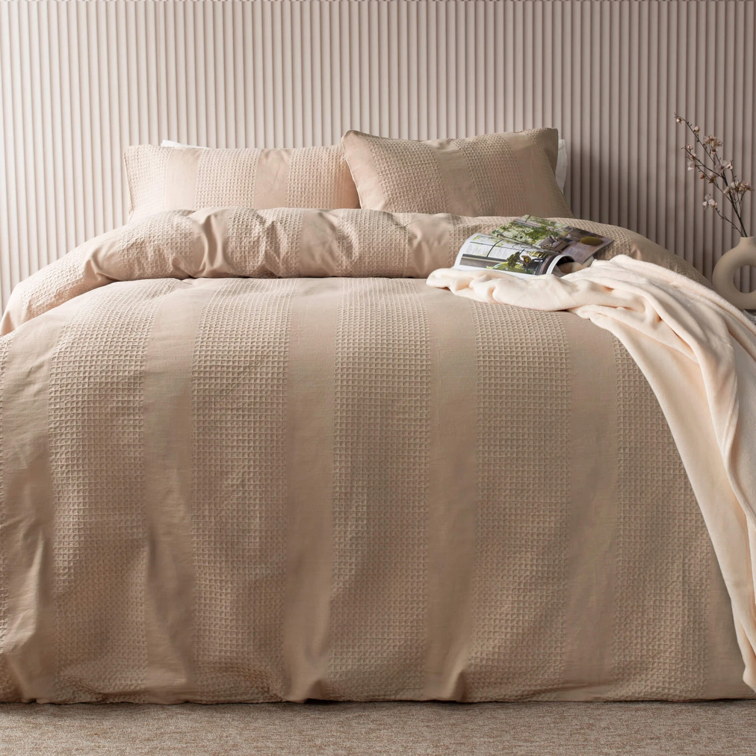 Belledorm Waffle Stripe Latte Superking Duvet Set 5 Belledorm Waffle Stripe Latte Superking Duvet Set - Image 3