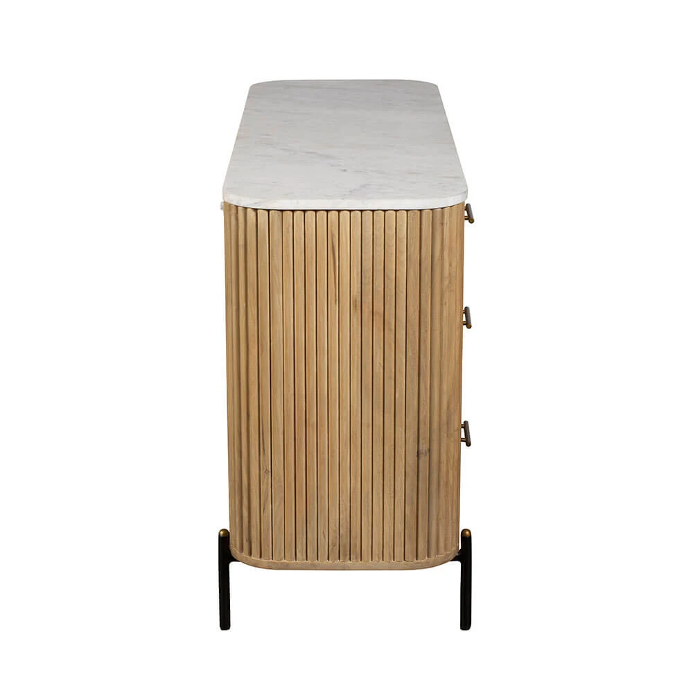 Rochelle Mango Wood & Marble 6 Drawer Wide Chest 5 Rochelle Mango Wood & Marble 6 Drawer Wide Chest - Image 3