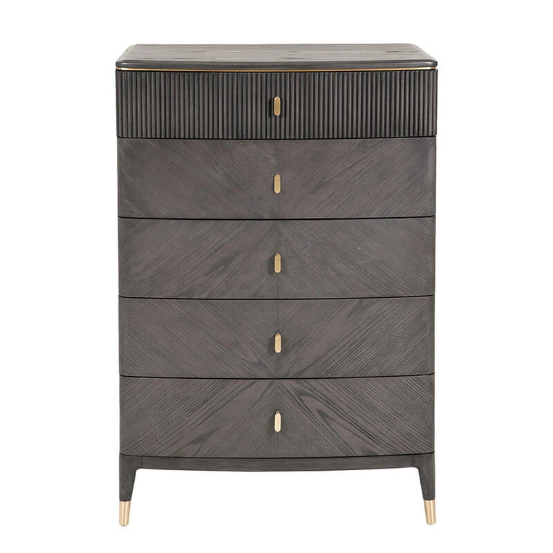 Davina Ebony 5 Drawer Tall Chest With Gold Handles 4 Davina Ebony 5 Drawer Tall Chest With Gold Handles - Image 2
