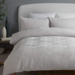 Serene Embossed Grey Geo Double Duvet Set