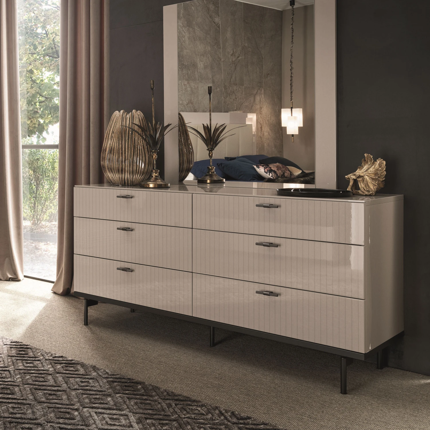 Caren High Gloss Pearl Line 6 Drawer Dresser 3 Caren High Gloss Pearl Line 6 Drawer Dresser