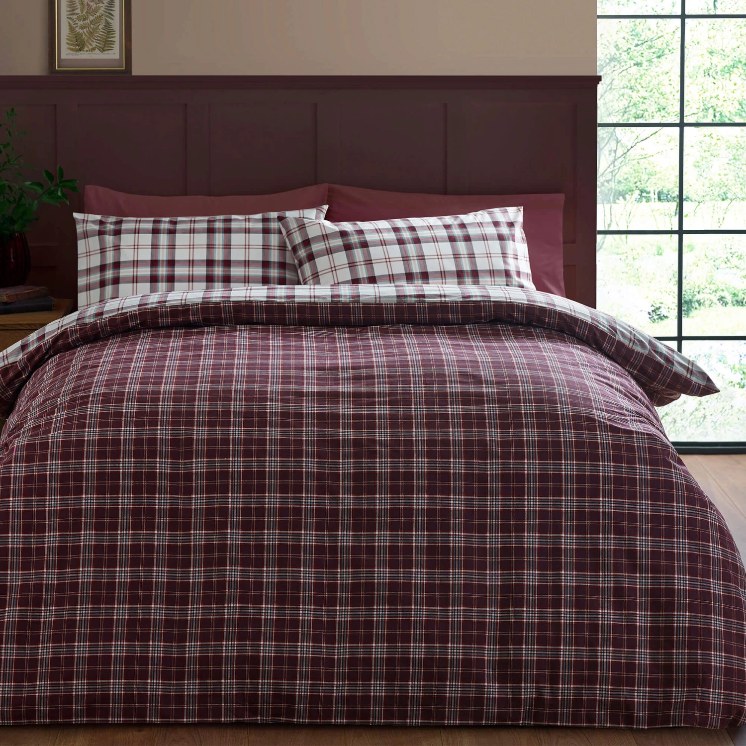 Catherine Lansfield Kelso Check Burgundy Single Duvet Set 5 Catherine Lansfield Kelso Check Burgundy Single Duvet Set - Image 3